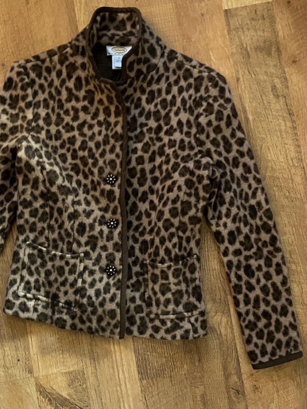 Talbots Petites Leopard Print 100% Merino Wool Vtg Blazer Jacket women’s S (p)